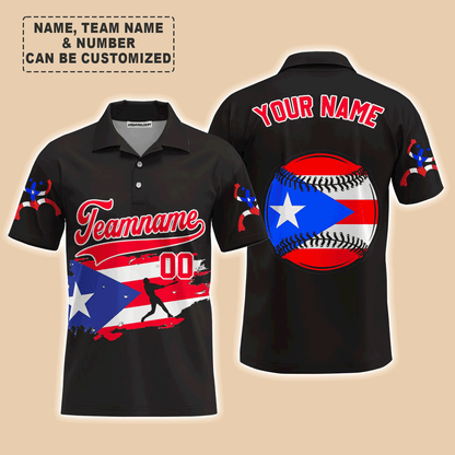 Customized Baseball Men Polo Shirt, Puerto Rico Baseball Black White Red Custom Polo Shirt - Perfect Polo Shirt For Men, Baseball Lovers