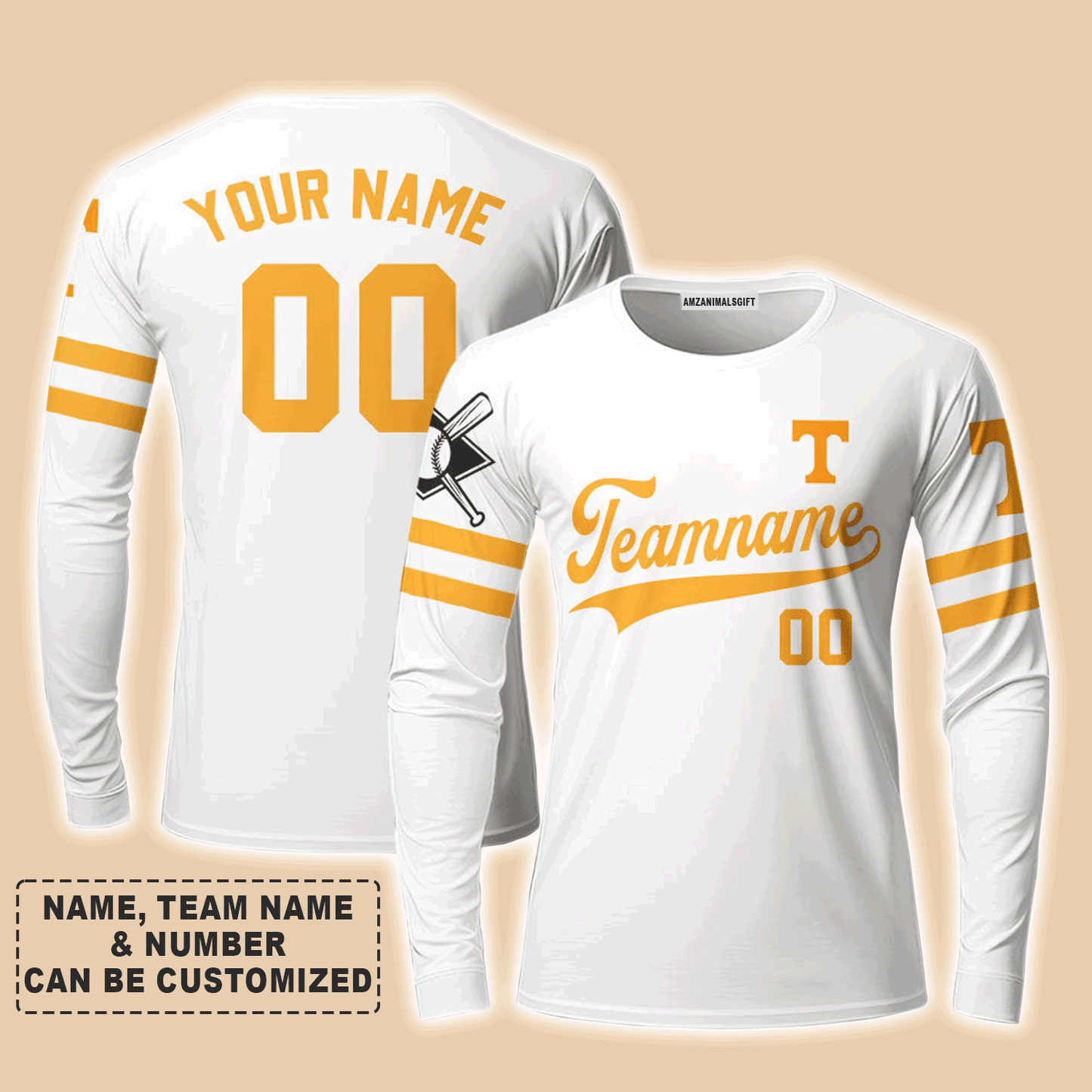 Customized Baseball Long Sleeve Shirt, Indiana Baseball Logo White Custom Long Sleeve Shirt - Perfect Long Sleeve Shirt For Men & Woman, Baseball Lovers