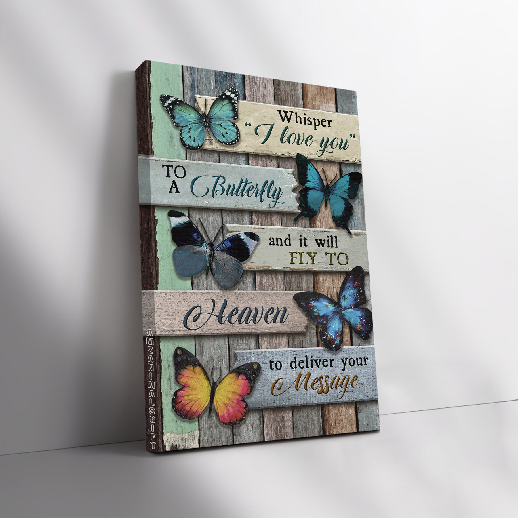 Memorial Premium Wrapped Portrait Canvas - Beautiful Butterfly, Vintage Picture, Whisper, I Love You - Heaven Gift For Members Family