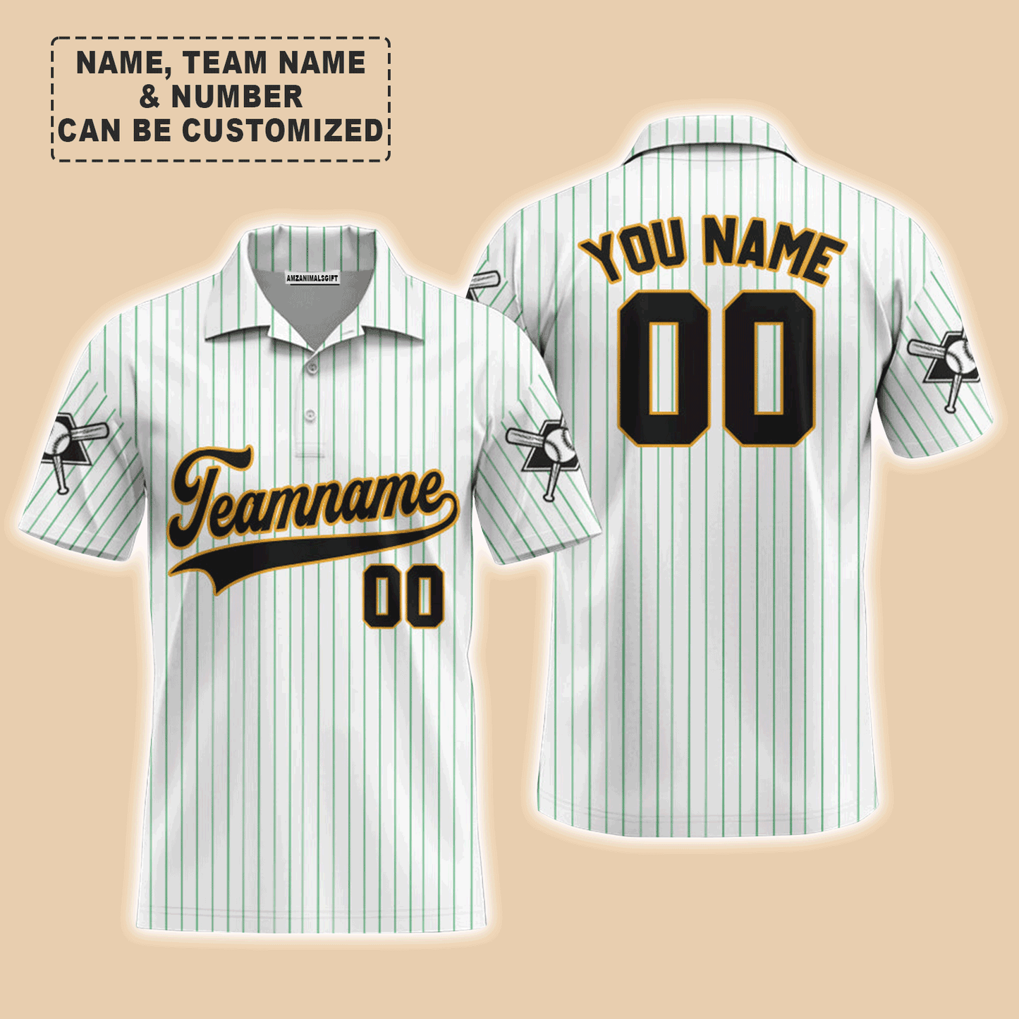 Customized Baseball Men Polo Shirt, Canada Baseball Logo White Green Custom Polo Shirt - Perfect Polo Shirt For Men, Baseball Lovers