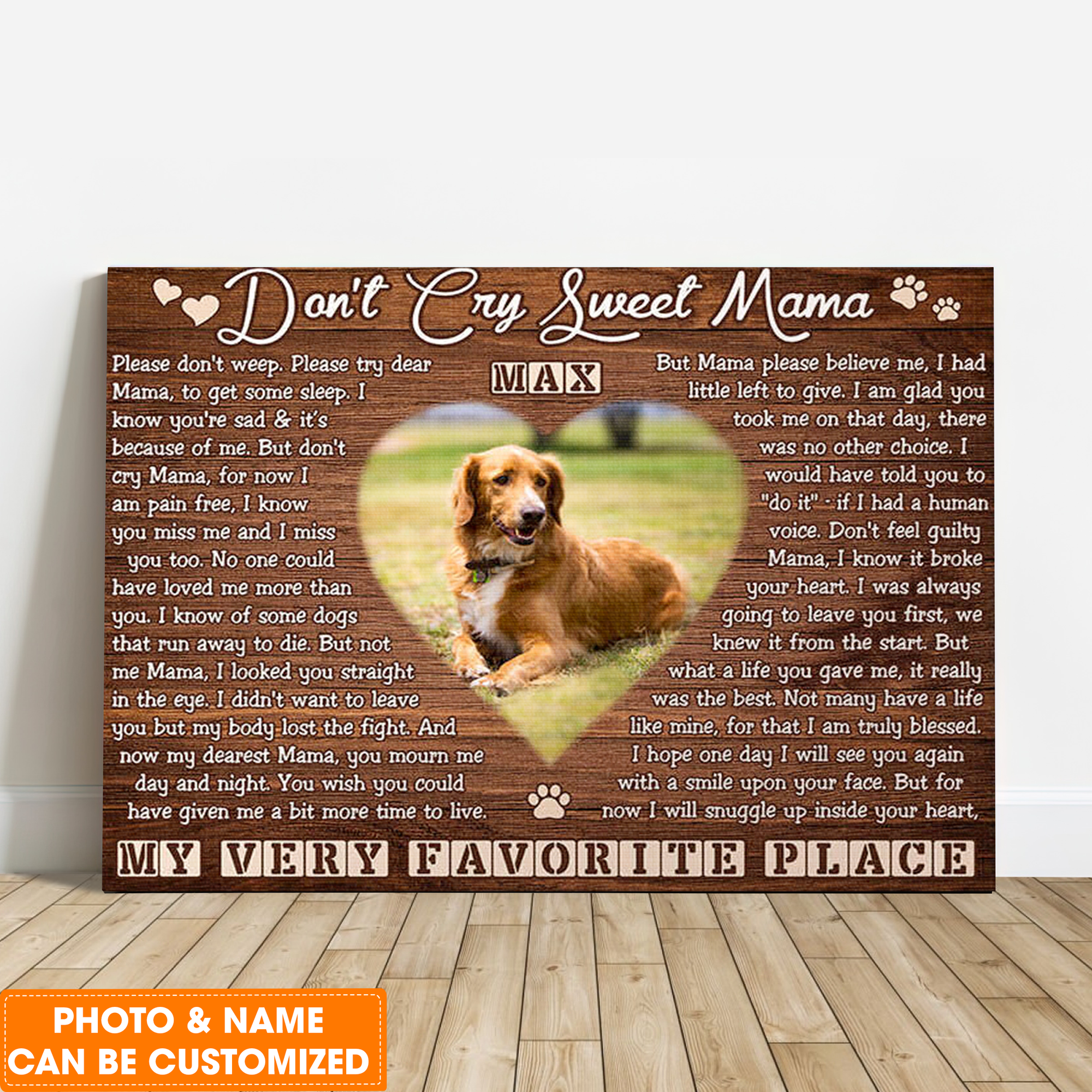 Personalized Dog Landscape Canvas, Don't Cry Sweet Mama Canvas, Custom Photo & Name Pet Canvas, Perfect Gift For Dog Lovers, Friends, Family