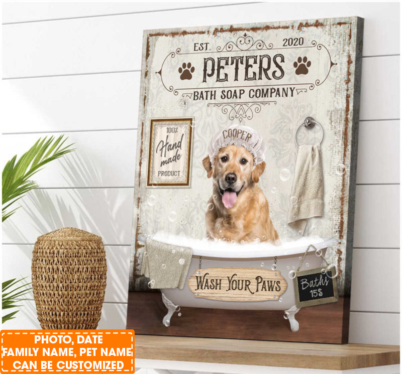 Personalized Dog Portrait Canvas, Custom Pet Photo Wash Your Paws Bathtub Cute Pet Dog Lover Canvas, Perfect Gift For Dog Lovers, Friend, Family