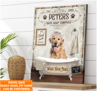 Personalized Dog Portrait Canvas, Custom Pet Photo Wash Your Paws Bathtub Cute Pet Dog Lover Canvas, Perfect Gift For Dog Lovers, Friend, Family