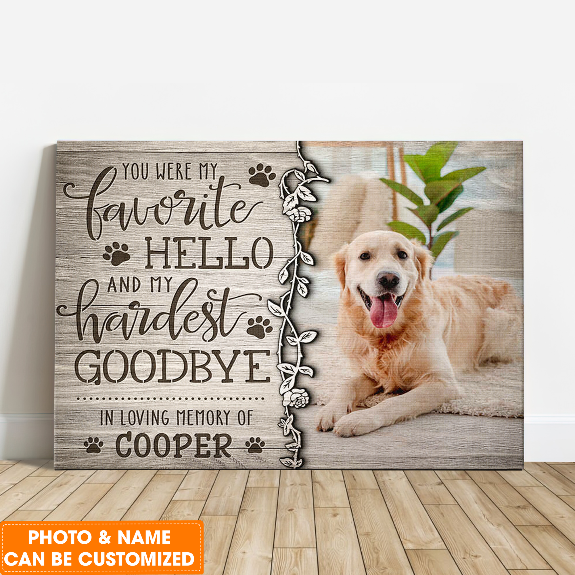 Personalized Dog Landscape Canvas, Memorial Wall Art You Were My Favorite Hello Canvas, Custom Photo & Pet's Name Canvas, Perfect Gift For Dog Lovers, Friends, Family