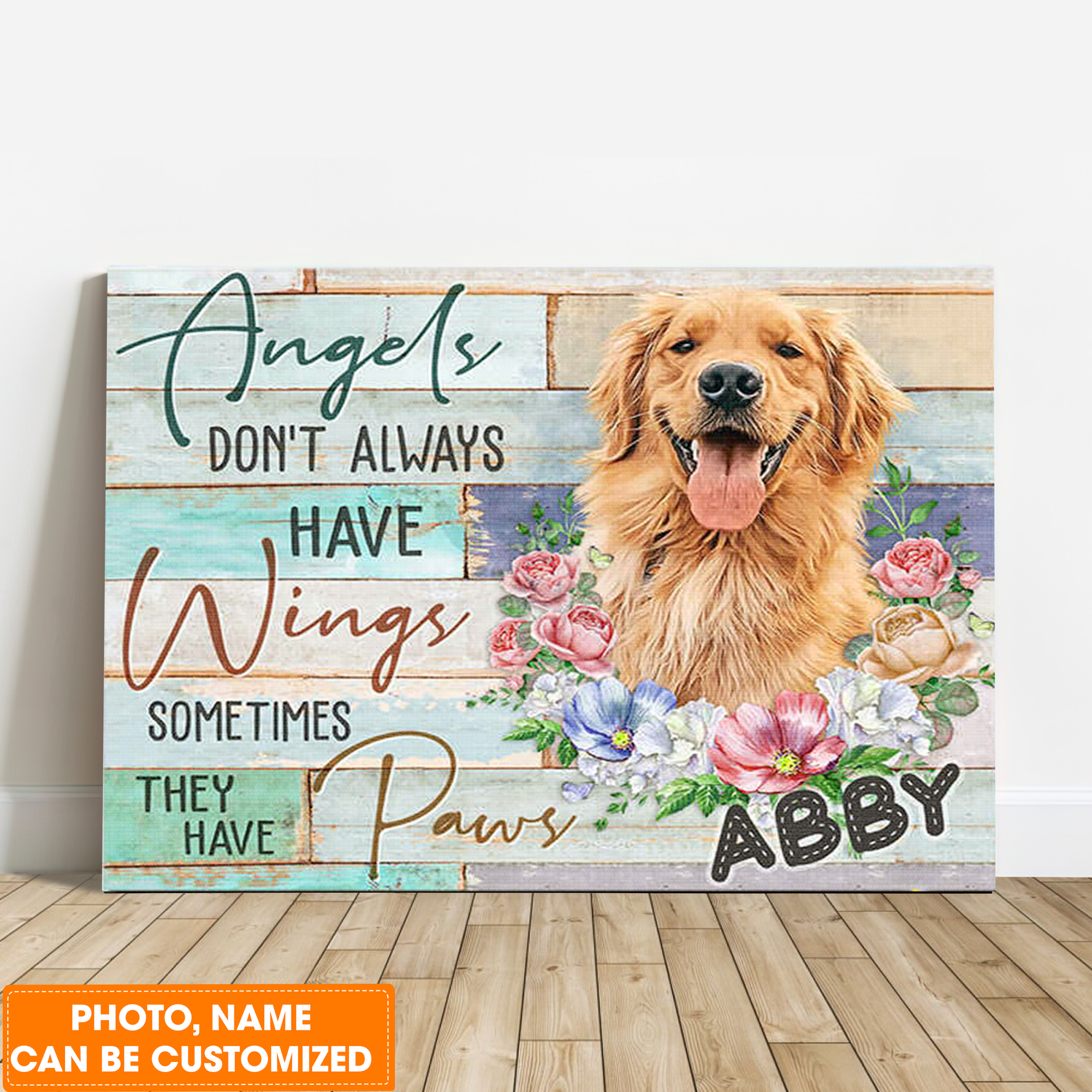 Personalized Dog Landscape Canvas, Beautiful Flower Memorial Canvas, Angels Don't Always Have Wings Pet Canvas, Perfect Gift For Dog Lovers, Friends, Family