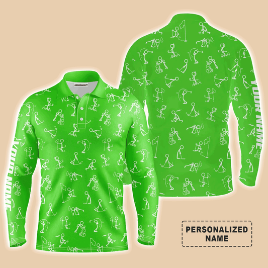 Custom Golf Long Sleeve Men Polo Shirt, Custom Name funny Golf Pattern Wear Apparel- Personalized Sports Gift For Men, Golf Lovers