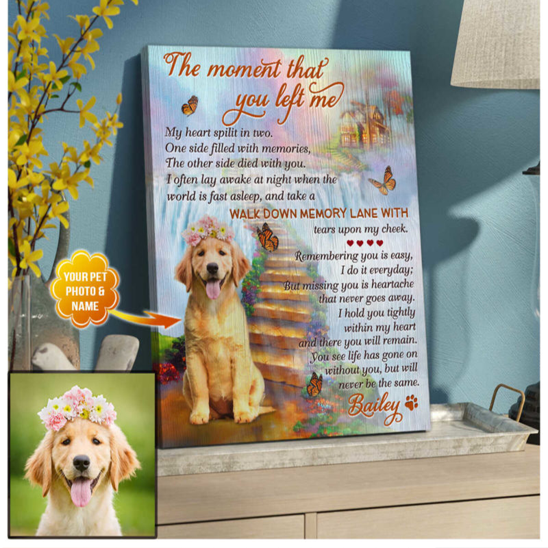 Personalized Dog Portrait Canvas, Personalize pet photo on flower path home background Canvas, Perfect Gift For Dog Lovers, Friend, Family