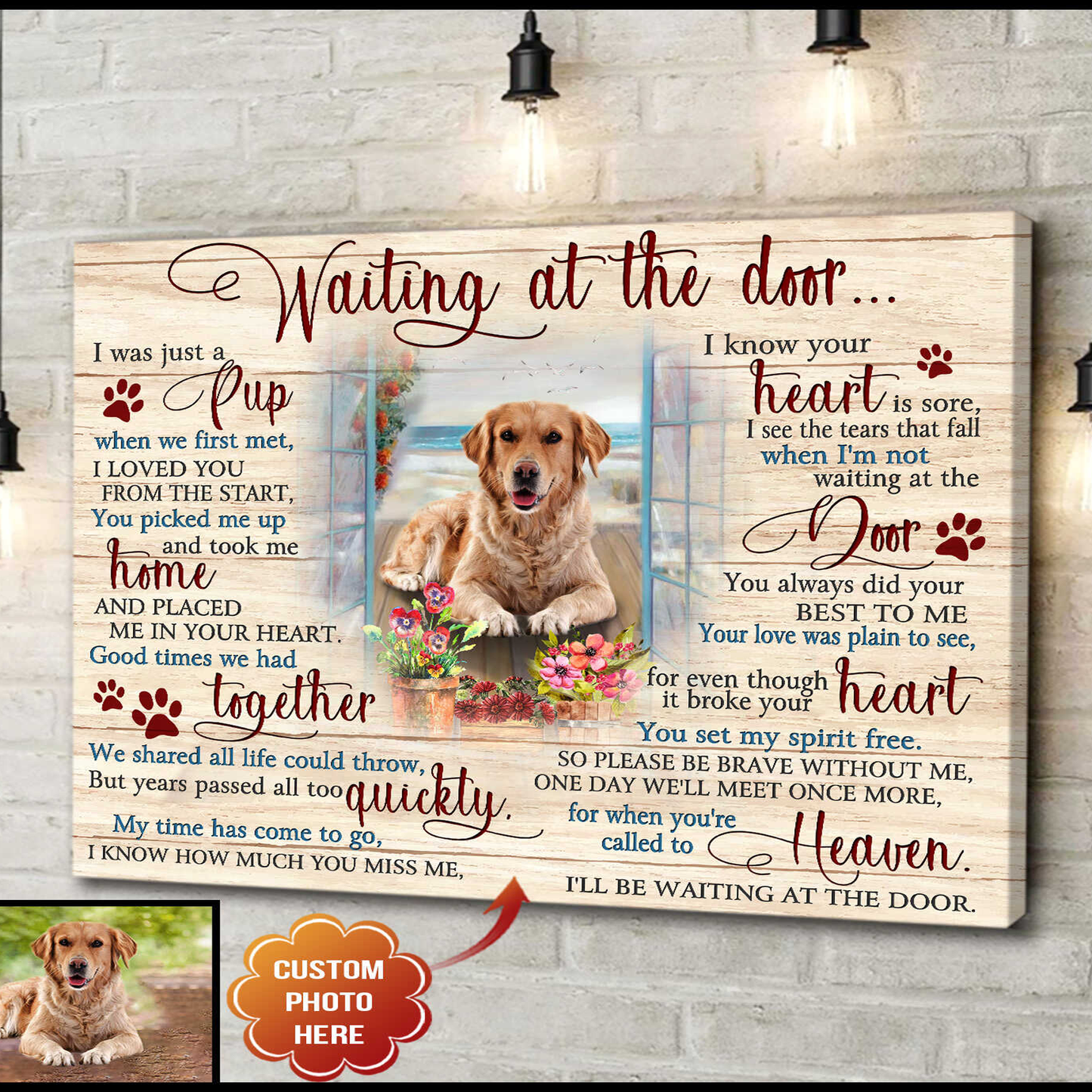 Personalized Dog Landscape Canvas, Waiting At The Door Canvas, Custom Pawprints Dog Canvas, Perfect Gift For Dog Lovers, Friends, Family