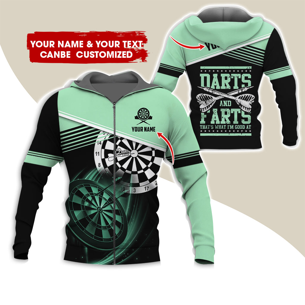Personalized Name & Text Darts Premium Zip Hoodie, Custom Name Darts And Farts Zip Hoodie For Men & Women - Gift For Darts Lovers, Darts Players