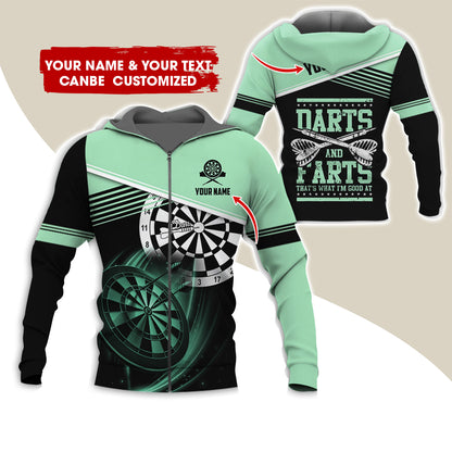 Personalized Name & Text Darts Premium Zip Hoodie, Custom Name Darts And Farts Zip Hoodie For Men & Women - Gift For Darts Lovers, Darts Players