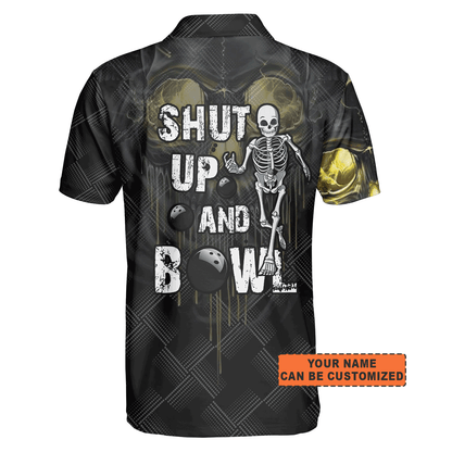 Customized Bowling Men Polo Shirt, Personalized Shut Up And Bowling Golden Skul Polo Shirt For Men, Bowling Lovers