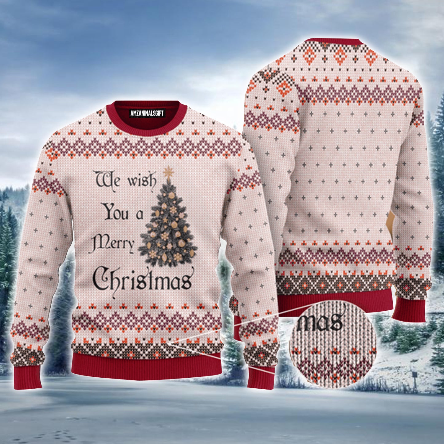 Vintage Christmas Pine Wish You A Merry Christmas Urly Sweater, Christmas Sweater For Men & Women - Perfect Gift For Christmas, New Year, Winter