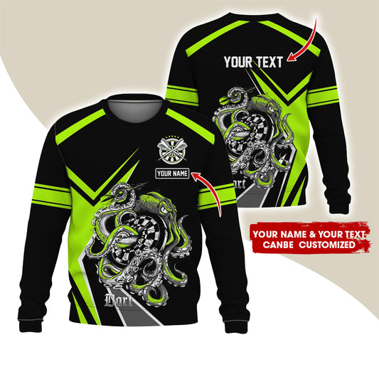 Customized Name & Text Darts Sweatshirt, Personalized Octopus Darts Sweatshirt For Men & Women - Gift For Darts Lovers, Darts Players