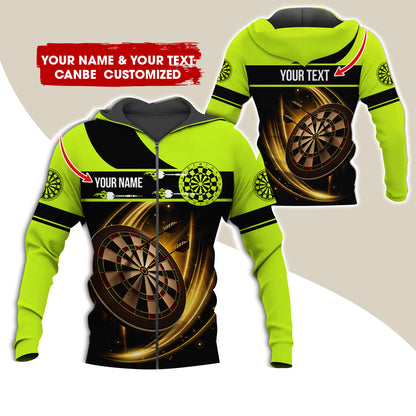 Customized Name & Text Darts Premium Zip Hoodie, Personalized Yellow Dartboard Zip Hoodie For Men & Women - Gift For Darts Lovers, Darts Players