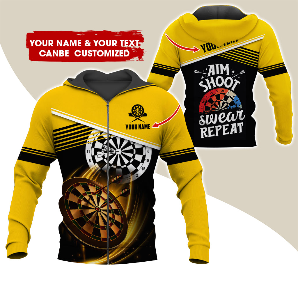 Customized Name & Text Darts Premium Zip Hoodie, Personalized Aim Shoot Sweat Repeat Zip Hoodie For Men & Women - Gift For Darts Lovers, Darts Players