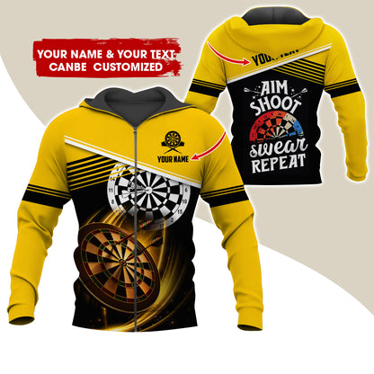 Customized Name & Text Darts Premium Zip Hoodie, Personalized Aim Shoot Sweat Repeat Zip Hoodie For Men & Women - Gift For Darts Lovers, Darts Players
