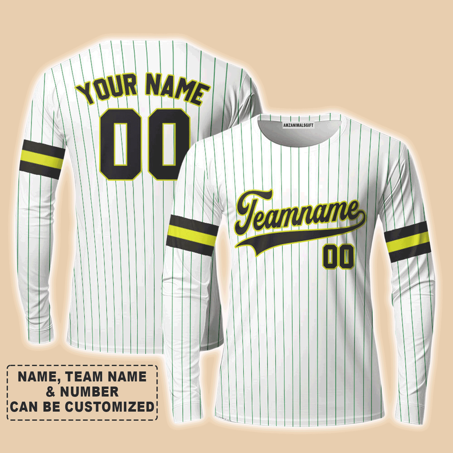 Customized Baseball Long Sleeve Shirt, Canada Baseball Logo White Green Custom Long Sleeve Shirt - Perfect Long Sleeve Shirt For Men & Woman, Baseball Lovers