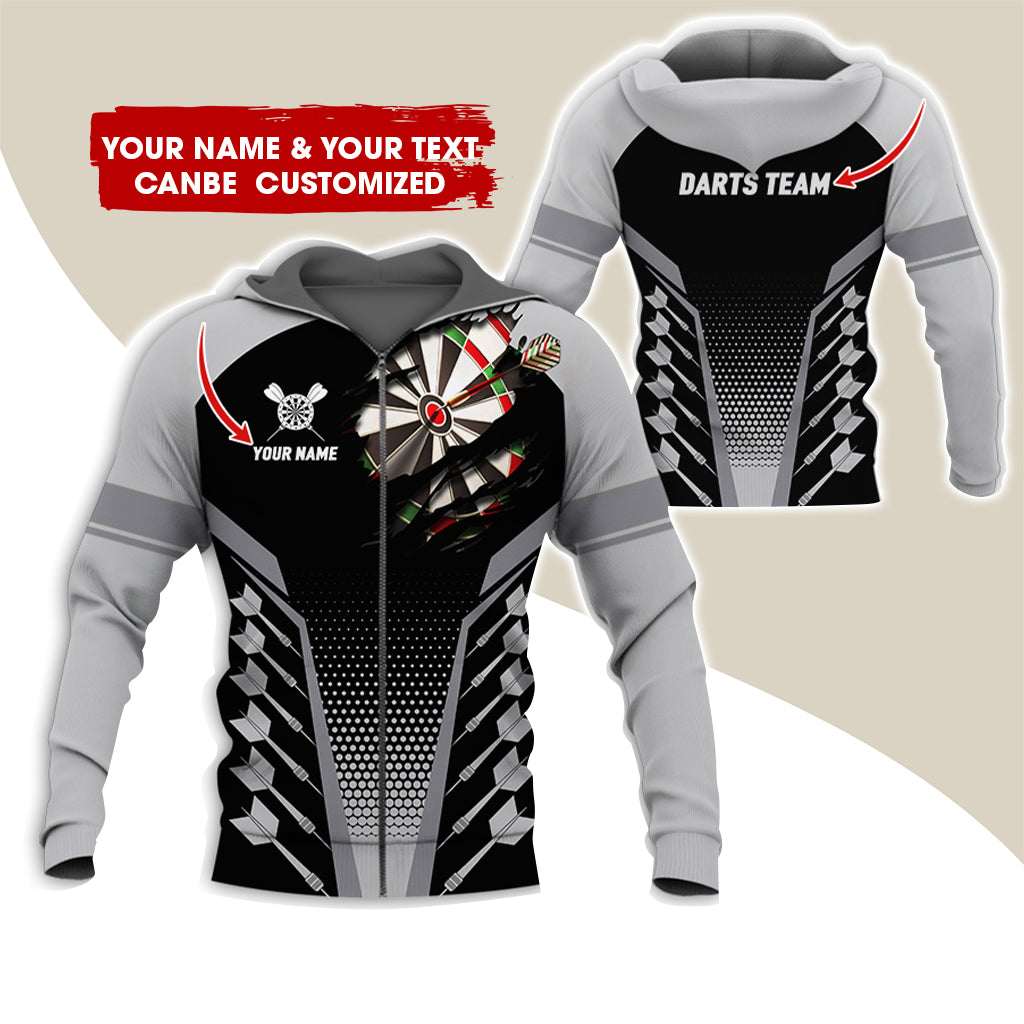 Custom Name & Team Darts Premium Zip Hoodie, Customized Darts Team Zip Hoodie For Men & Women - Gift For Darts Lovers, Darts Players