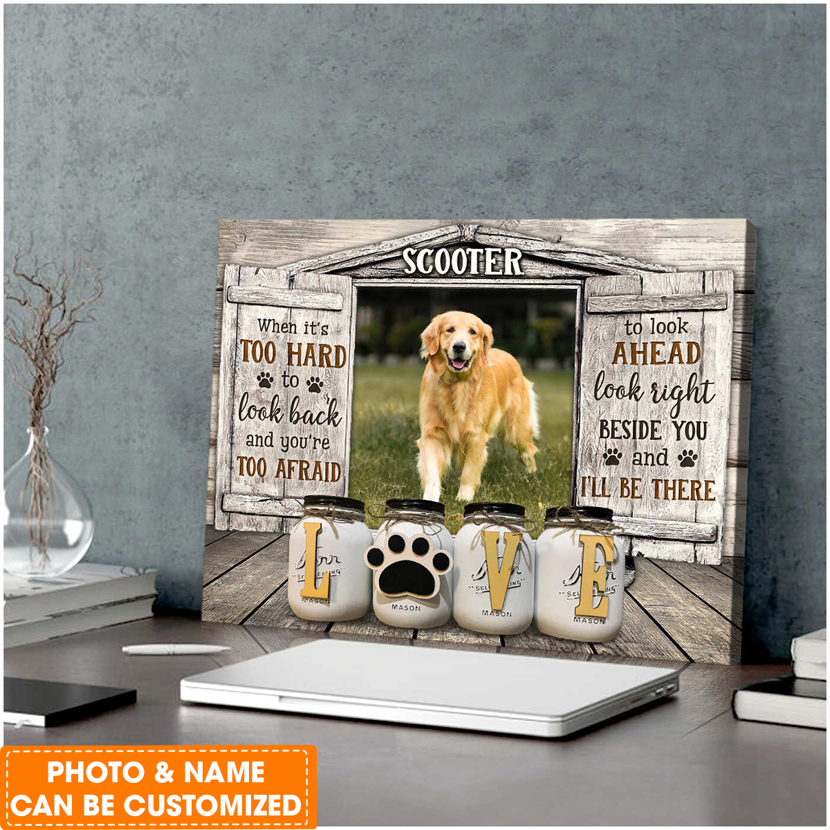 Personalized Dog Landscape Canvas, Custom Your Pet Photo wood window, It's Too Hard to look back Canvas, Perfect Gift For Dog Lovers, Friend, Family