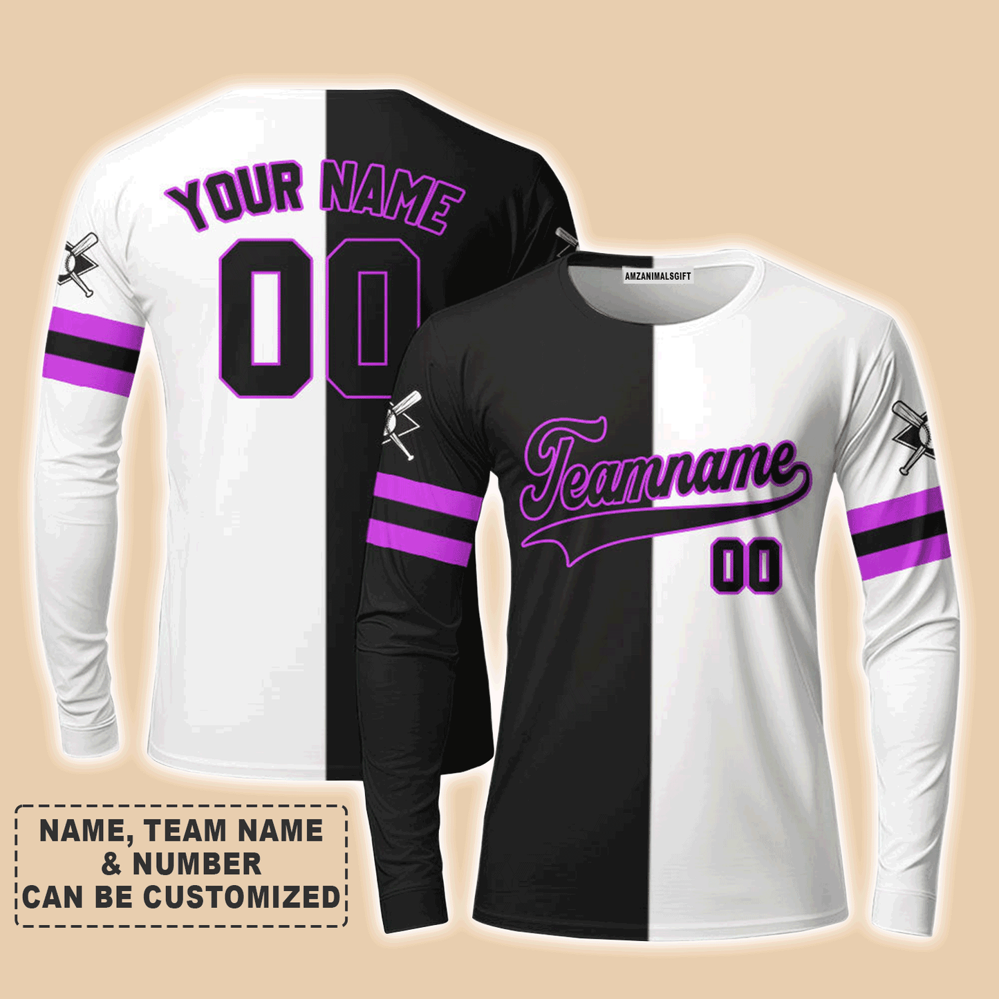 Customized Baseball Long Sleeve Shirt, Canada Baseball Logo Black White Custom Long Sleeve Shirt - Perfect Long Sleeve Shirt For Men & Woman, Baseball Lovers