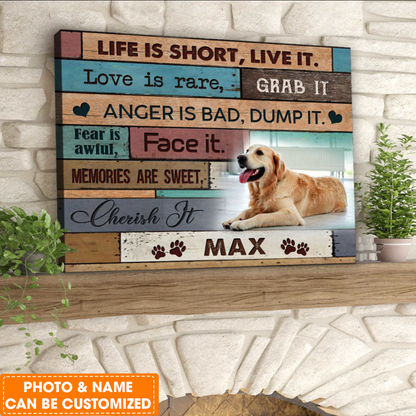 Personalized Dog Landscape Canvas, Custom Your Pet Photo Pawprints, Life is short, live it Canvas, Perfect Gift For Dog Lovers, Friend, Family