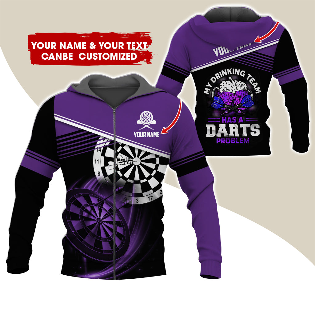 Personalized Name & Text Beer Darts Premium Zip Hoodie, Customized My Drinking Team Zip Hoodie For Men & Women - Gift For Darts Lovers, Darts Players