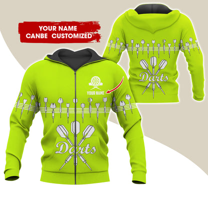 Customized Name Darts Premium Zip Hoodie, Personalized Name Darts Zip Hoodie For Men & Women - Gift For Darts Lovers, Darts Players