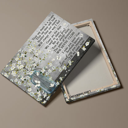Memorial Premium Wrapped Landscape Canvas - Beautiful white Flower Vase, Subtle Background, They Say Time Will Heal - Perfect Gift For Members Family