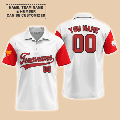 Customized Baseball Men Polo Shirt, Texas Fire Baseball White Red Custom Polo Shirt - Perfect Polo Shirt For Men, Baseball Lovers