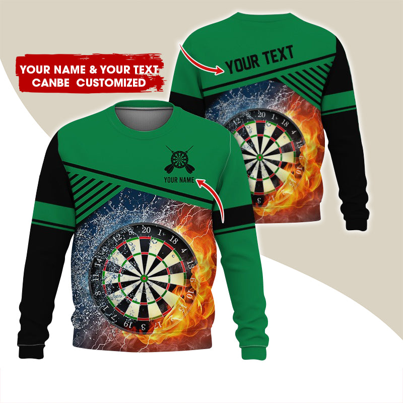Customized Name & Text Darts Sweatshirt, Personalized Ice & Flame Dartboard For Men & Women - Gift For Darts Lovers, Darts Players