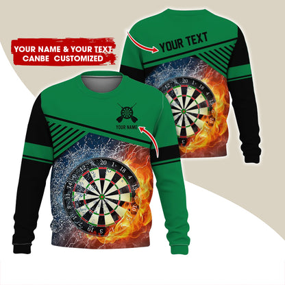 Customized Name & Text Darts Sweatshirt, Personalized Ice & Flame Dartboard For Men & Women - Gift For Darts Lovers, Darts Players