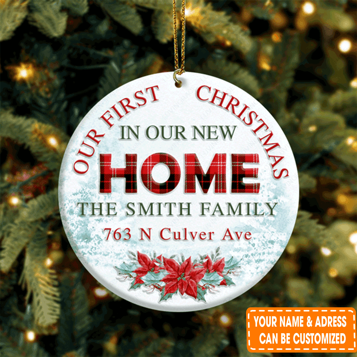 Custom Jesus Acrylic Ornament, Personalized Poinsettia Snow Our First Christmas Acrylic Ornament For Christian, Holiday Decor
