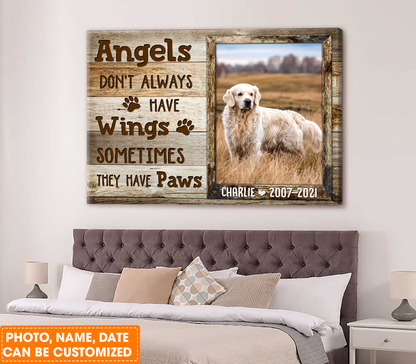 Personalized Pet Photo Gifts, Custom Canvas Prints Memorial Pet Photo Gift Angels don’t always have wings, Perfect Gift For Dog Lovers, Friends, Family