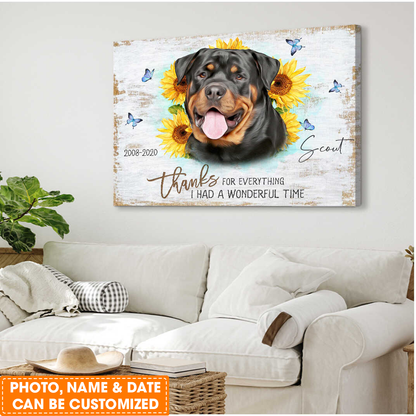 Personalized Dog Portrait Canvas, Custom Gift For Loss Of A Pet With Sunflower Background Memorial Canvas, Perfect Gift For Pet Lovers, Friend, Family