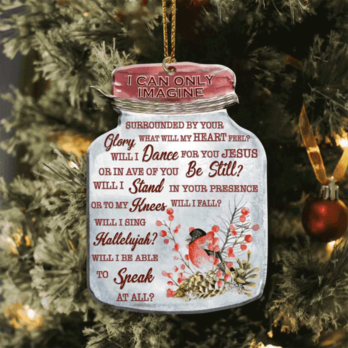 Jesus Acrylic Ornament, Christmas Floral Bird Mason Jar I Can Only Imagine Acrylic Ornament For Christian, God Faith Believers