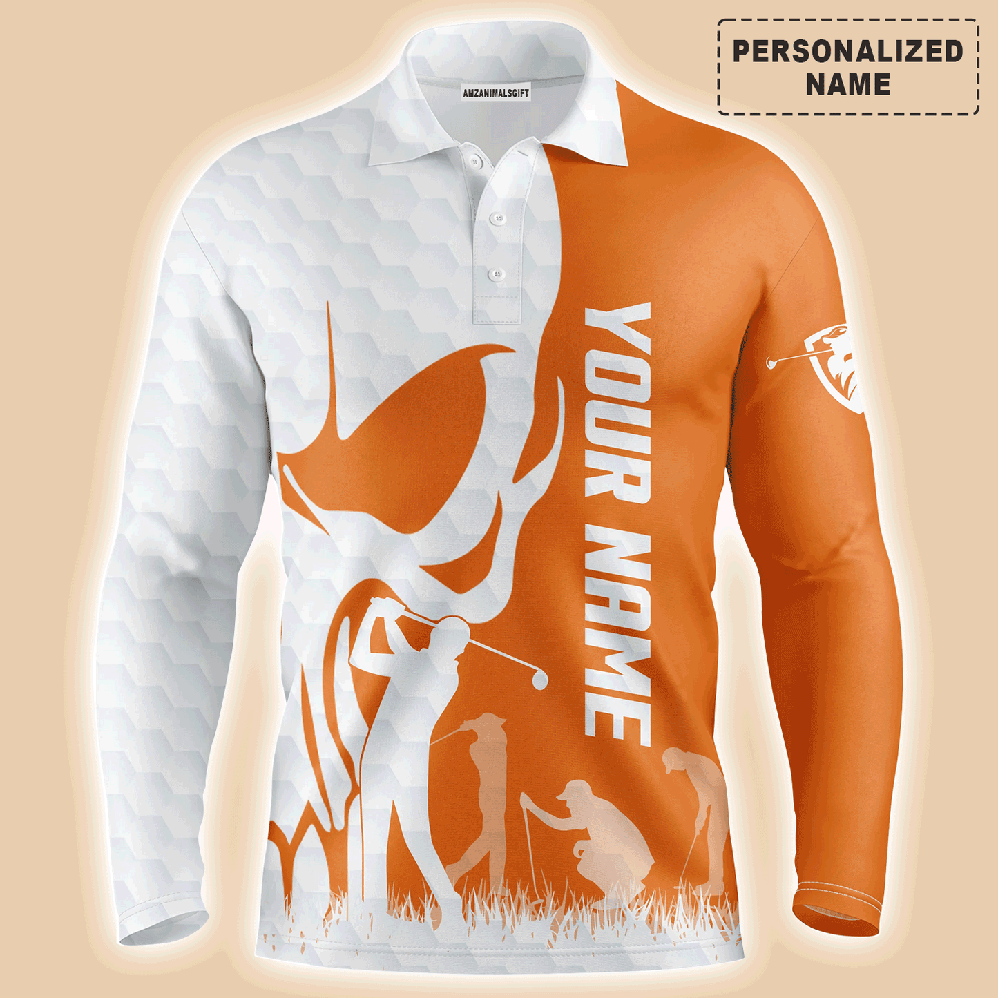 Custom Golf Long Sleeve Men Polo Shirt, Custom Name Skull Golf Ball Skin Apparel Men Golf Polo Shirt - Perfect Gift For Men, Golf Lovers
