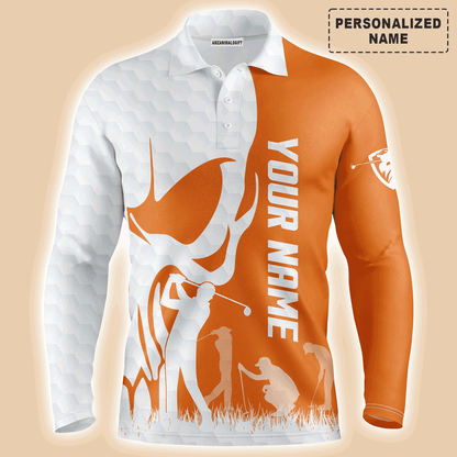 Custom Golf Long Sleeve Men Polo Shirt, Custom Name Skull Golf Ball Skin Apparel Men Golf Polo Shirt - Perfect Gift For Men, Golf Lovers