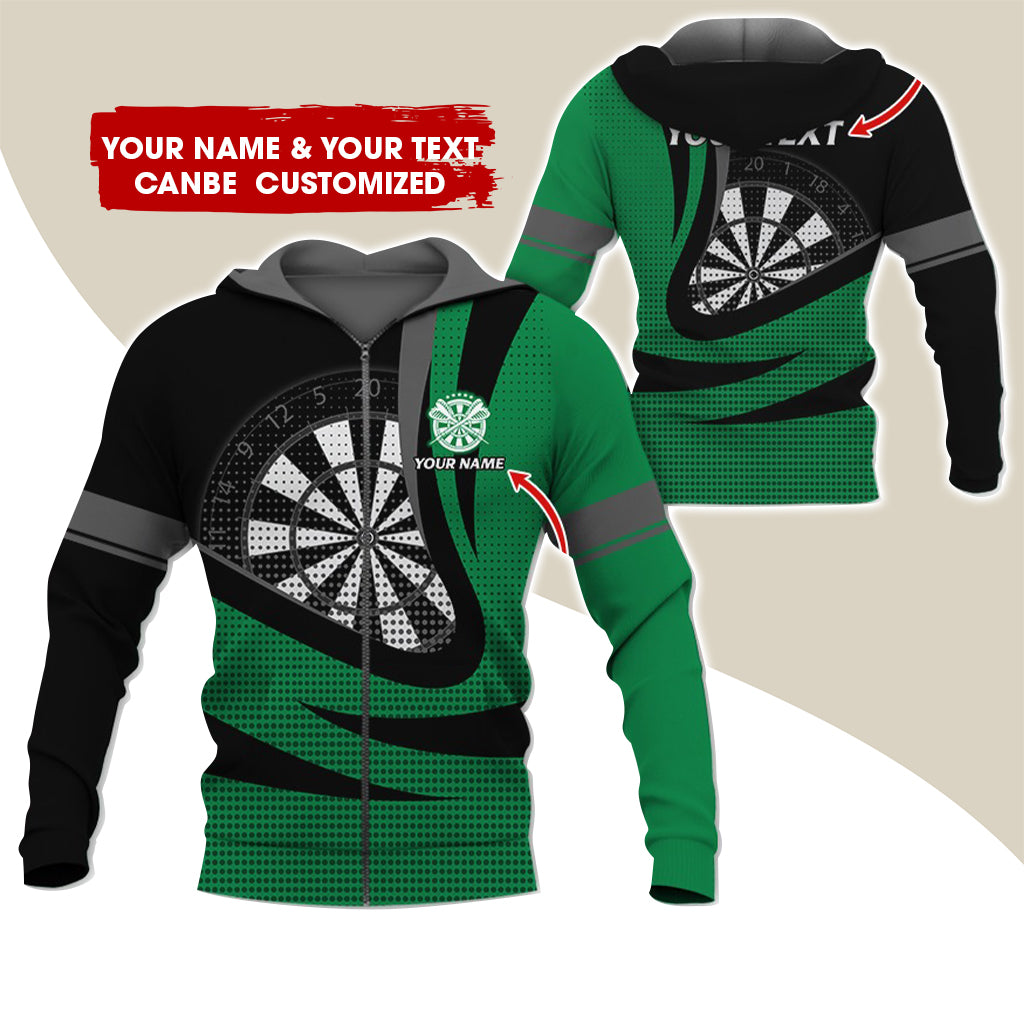 Custom Name & Text Darts Premium Zip Hoodie, Customized Name Polka Dots Darts Zip Hoodie For Men & Women - Gift For Darts Lovers, Darts Players