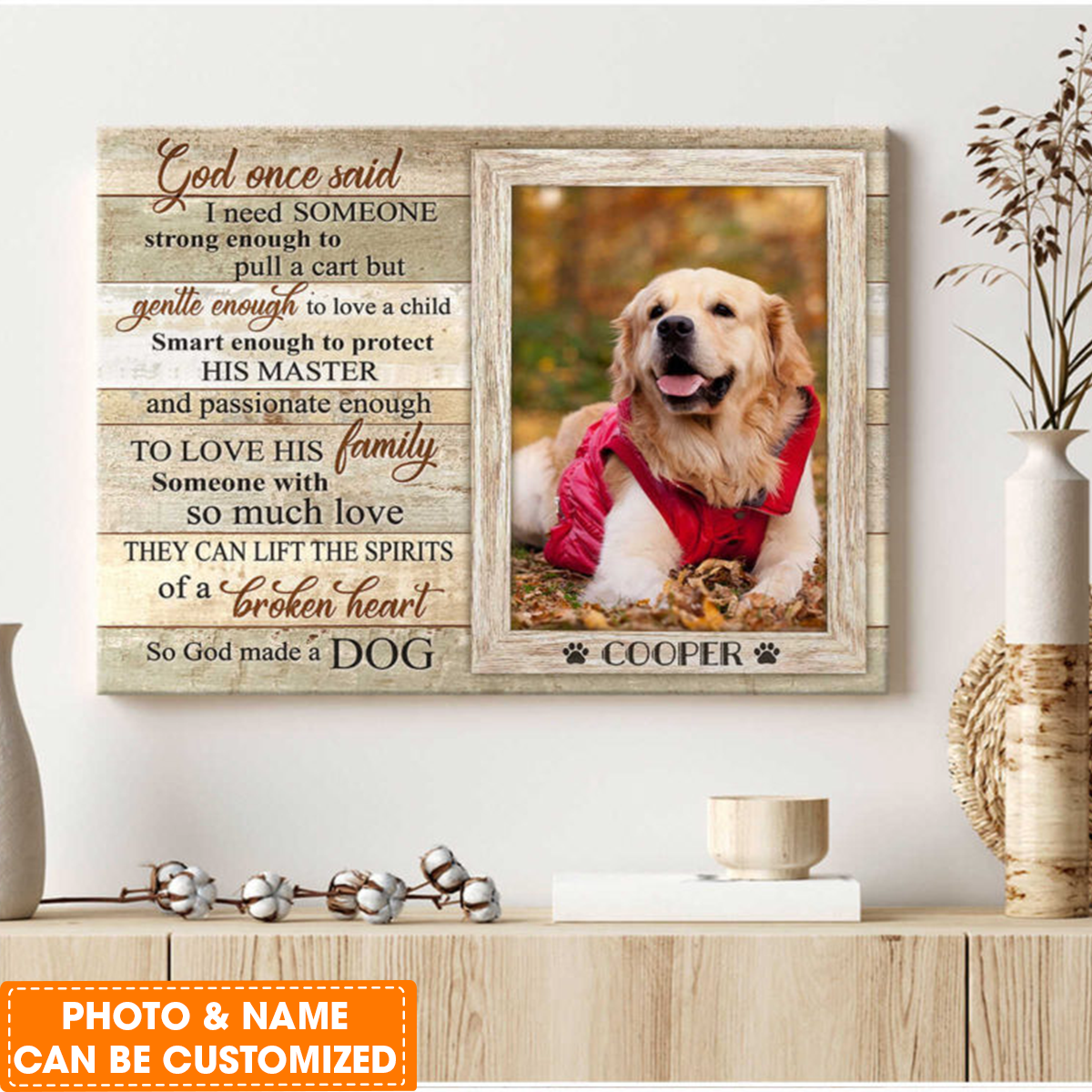 Personalized Dog Landscape Canvas, Wooden Window Canvas, Custom Your Pet Photo, Perfect Gift For Dog Lovers, Friend, Family