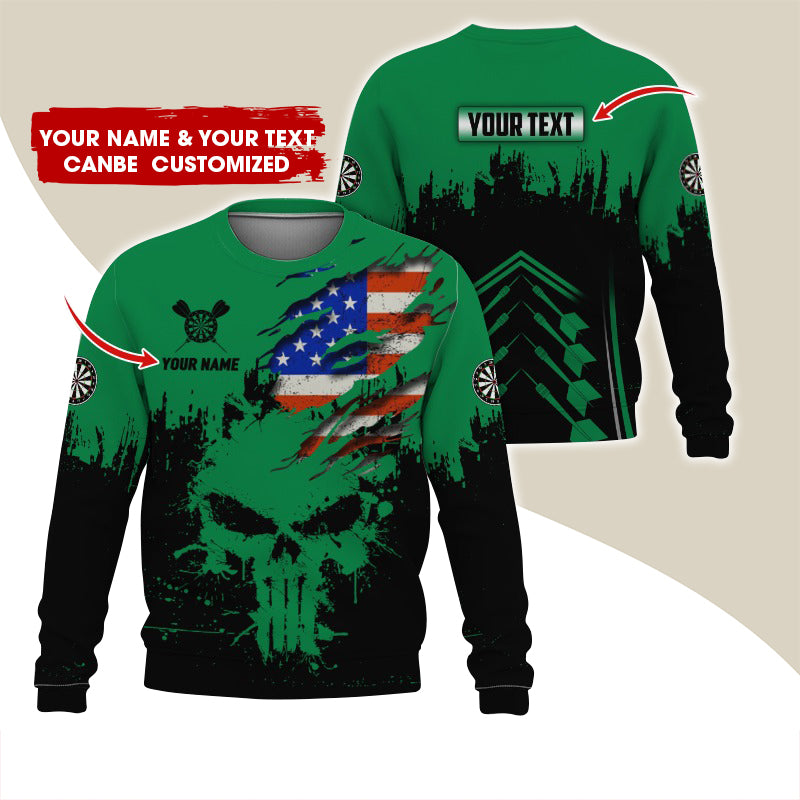 Customized Name & Text Darts Sweatshirt, Personalized Darts American Flag Sweatshirt For Men & Women - Gift For Darts Lovers, Darts Players