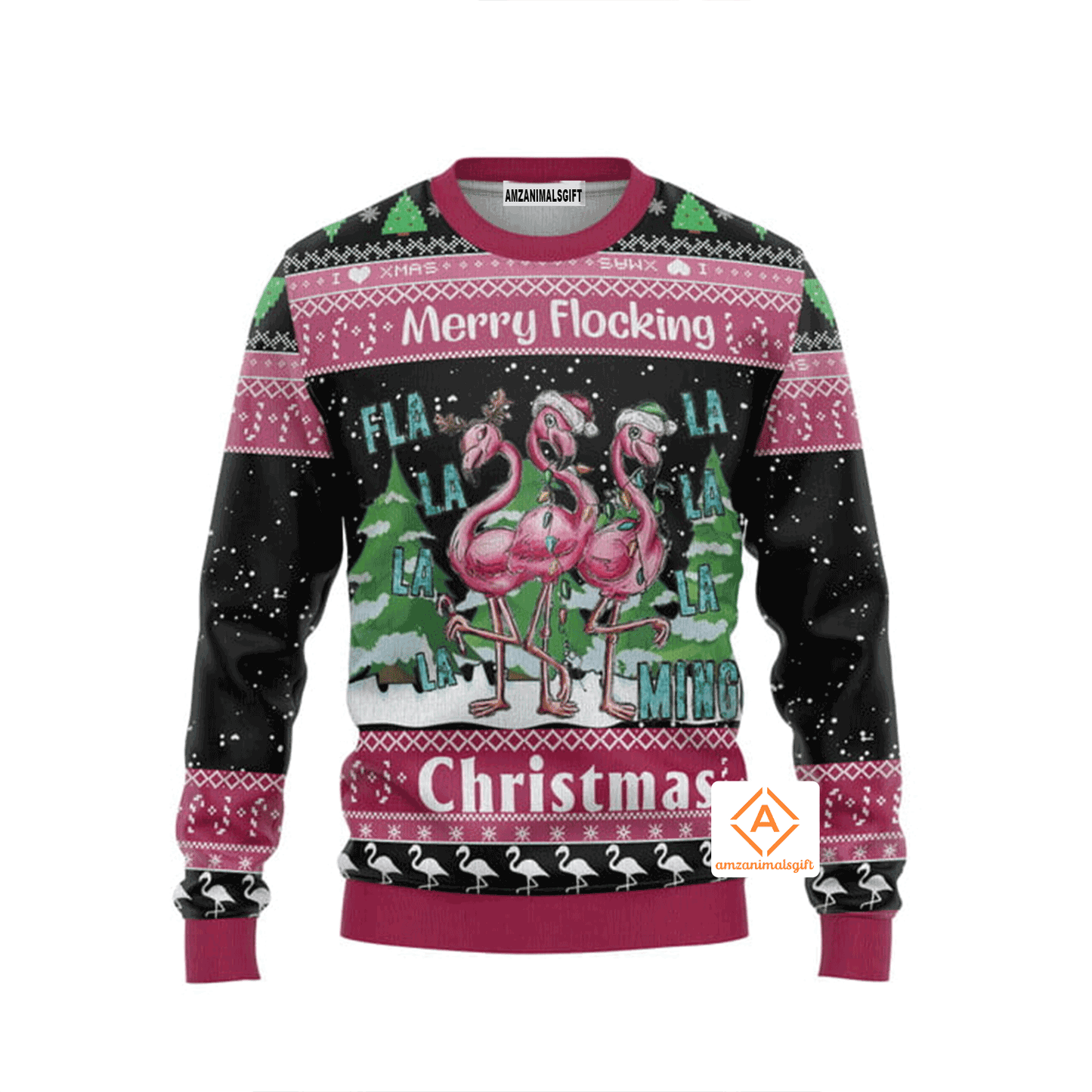 Pink Flamingo Christmas Sweater Merry Flocking Christmas, Ugly Sweater For Men & Women, Perfect Outfit For Christmas New Year Autumn Winter