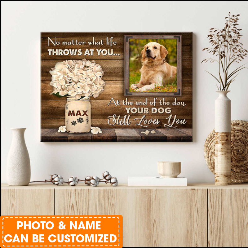 Personalized Dog Landscape Canvas, Orchid Flower Canvas, Custom Your Pet Photo, Perfect Gift For Dog Lovers, Friend, Family