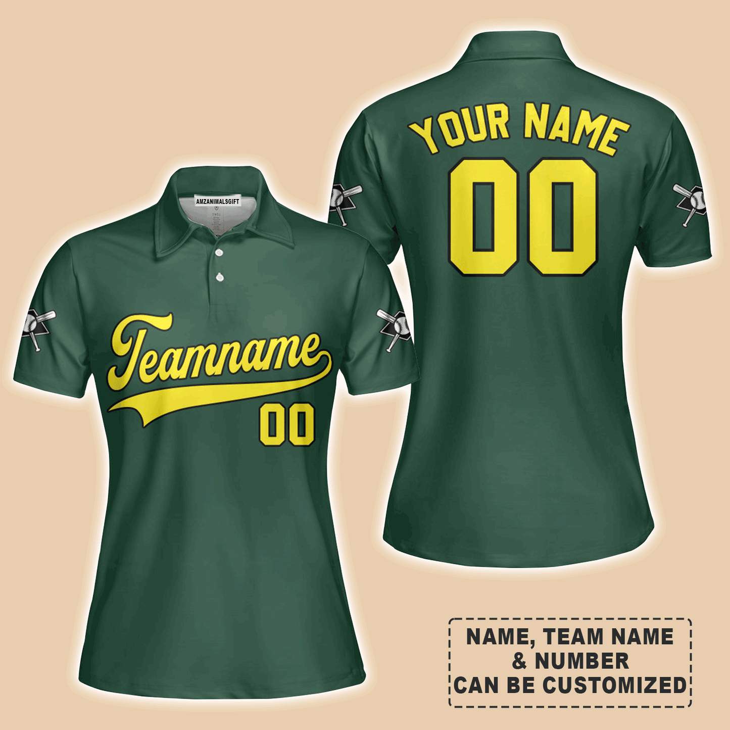 Customized Baseball Women Polo Shirt, Custom Navy Baseball Green Custom Polo Shirt - Perfect Polo Shirt For Women, Baseball Lovers