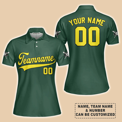 Customized Baseball Women Polo Shirt, Custom Navy Baseball Green Custom Polo Shirt - Perfect Polo Shirt For Women, Baseball Lovers