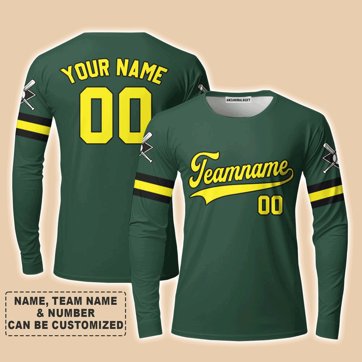 Customized Baseball Men Long Sleeve Shirt, Custom Navy Baseball Green Custom Men Long Sleeve - Perfect Men Long Sleeve Shirt For Men, Baseball Lovers