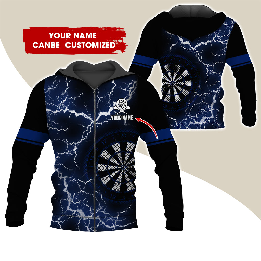 Customized Name Darts Premium Zip Hoodie, Personalized Name Thunder Lightning Zip Hoodie For Men & Women - Gift For Darts Lovers, Darts Players