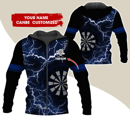 Customized Name Darts Premium Zip Hoodie, Personalized Name Thunder Lightning Zip Hoodie For Men & Women - Gift For Darts Lovers, Darts Players