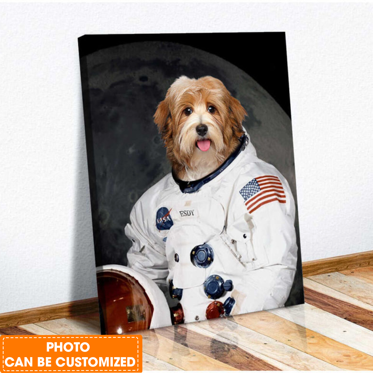 Personalized Dog Landscape Canvas, Astronaut Custom Pet Photo Canvas, Perfect Gift For Dog Lovers, Friend, Family