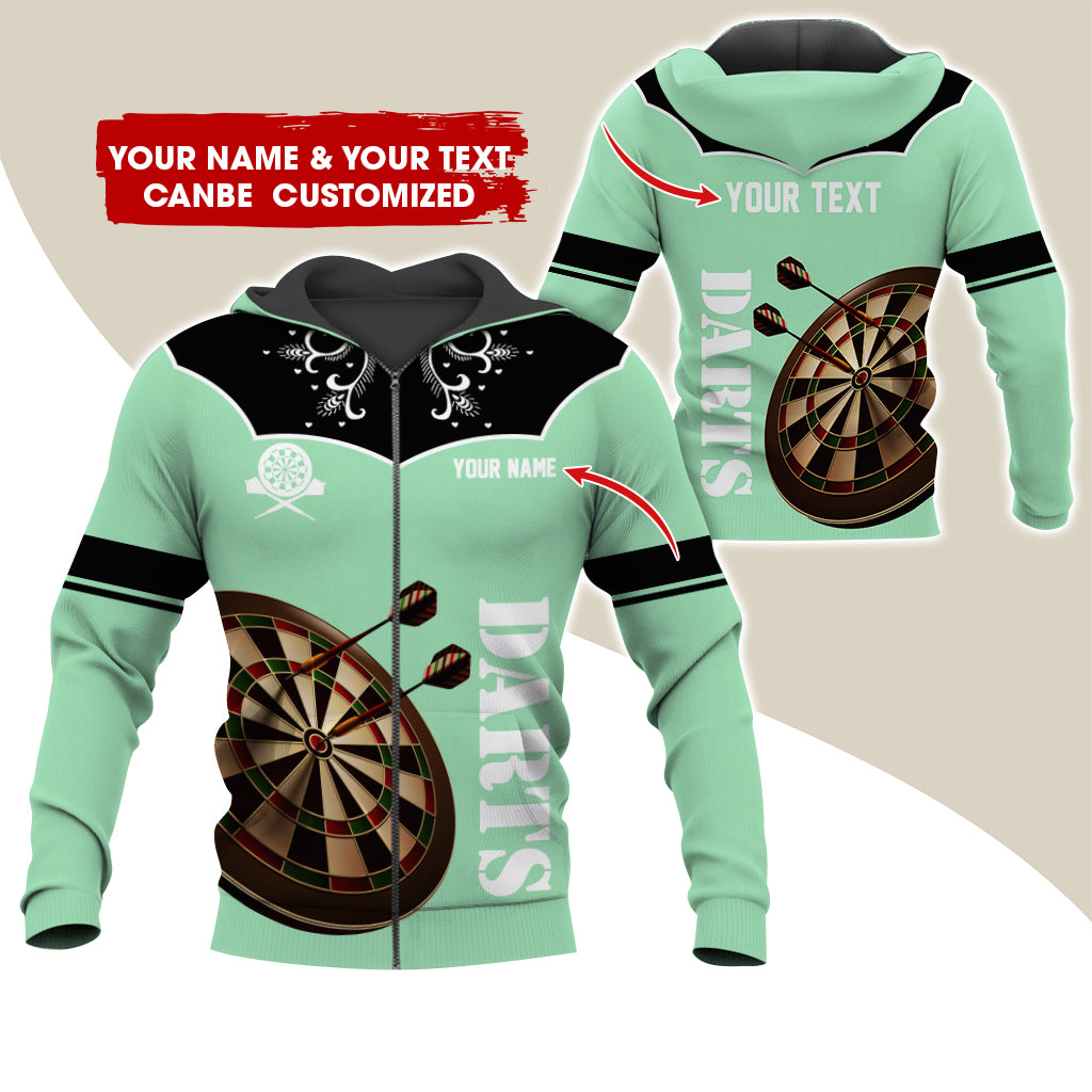 Customized Name & Text Darts Premium Zip Hoodie, Personalized Dartboard Zip Hoodie For Men & Women - Gift For Darts Lovers, Darts Players