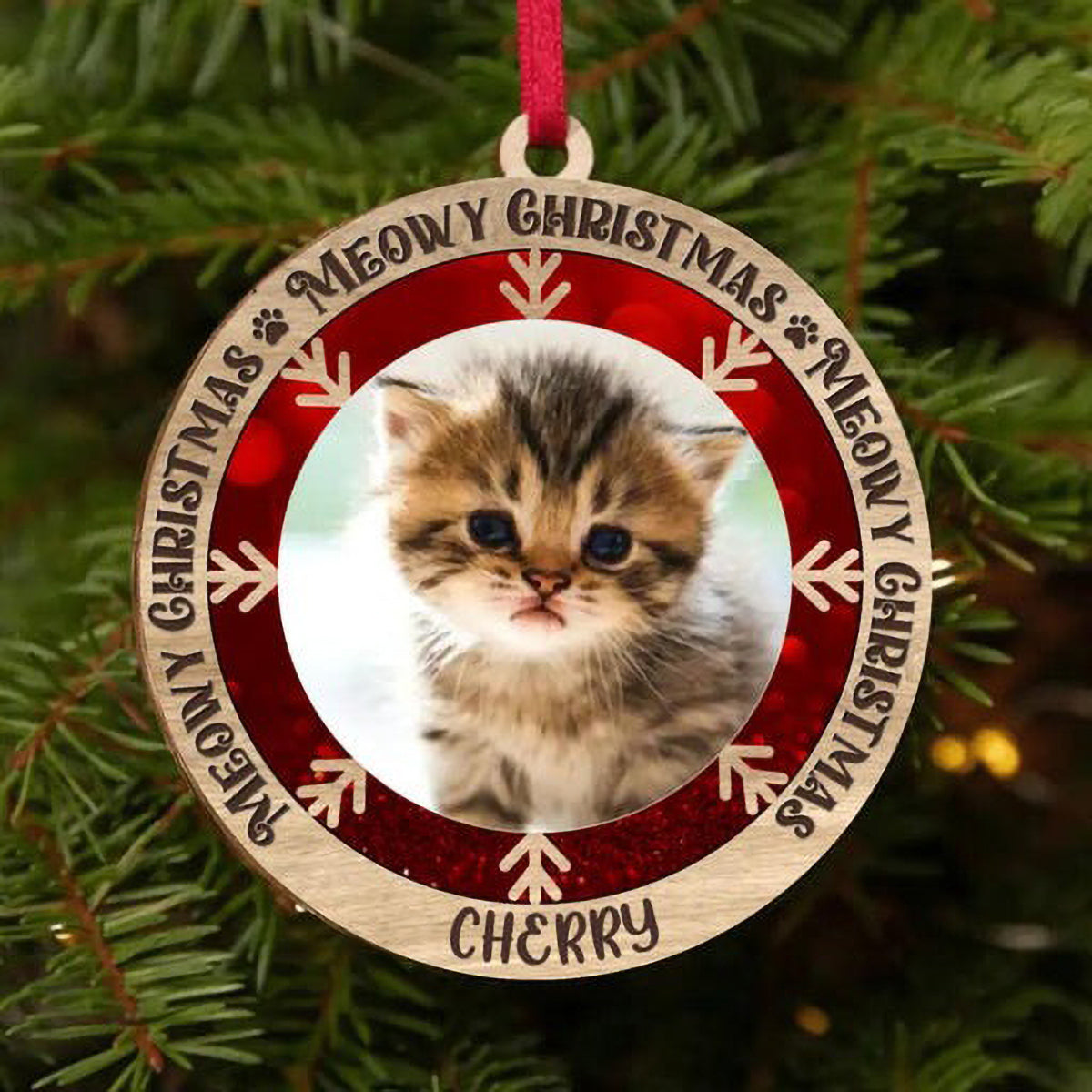 Personalized Cat Photo Circle Wooden Ornament, Customized Pet Photo Wood Ornament - Christmas Gift For Cat Lovers, Pet Lovers, Cat Owners